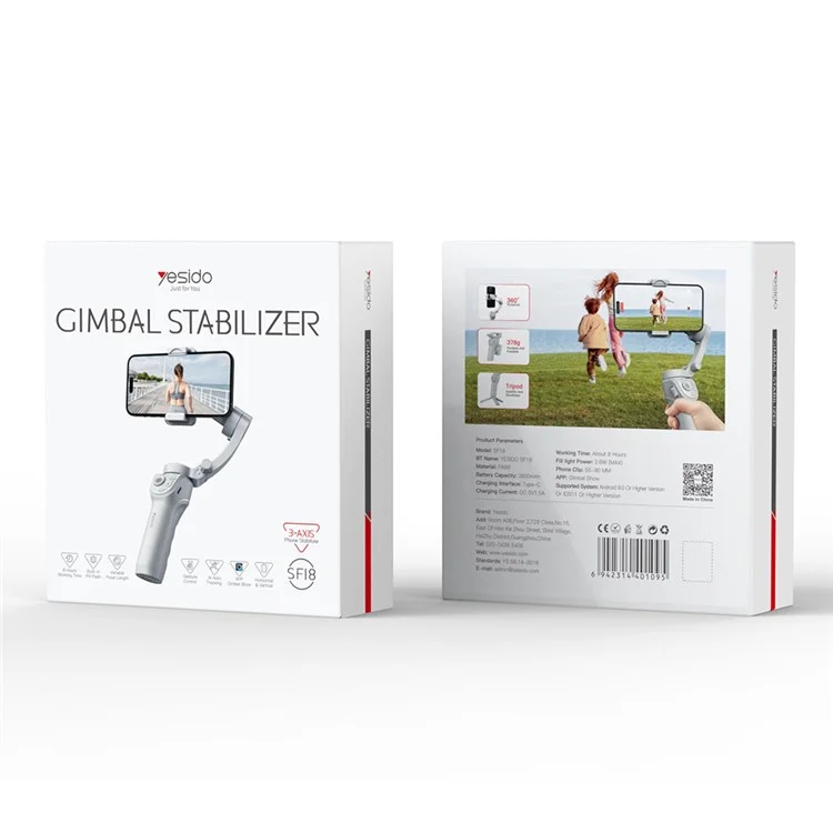 YESIDO SF18 Estabilizador de Smartphone Gimbal de 3 Eixos com Rastreamento Facial e Bastão de Selfie