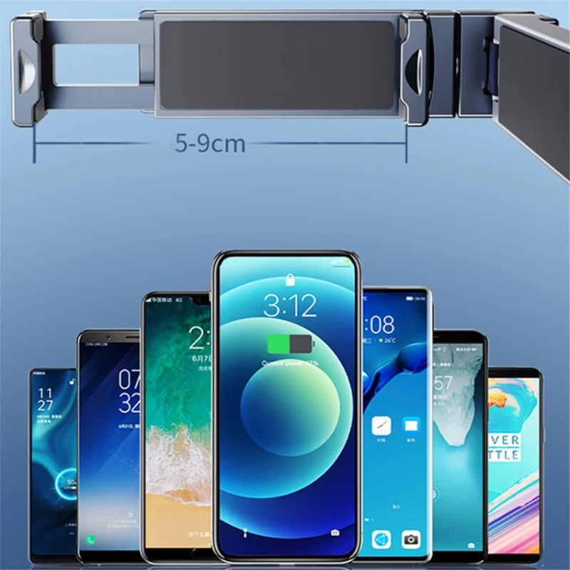 360° Rotating Metal Phone Holder Adjustable Phone Mount Stand for Travel Office Kitchen - Grey