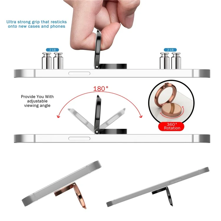 360 Degree Rotatable Finger Ring Holder Mobile Phone Bracket Work with Magnetic Car Mount - Rose Gold