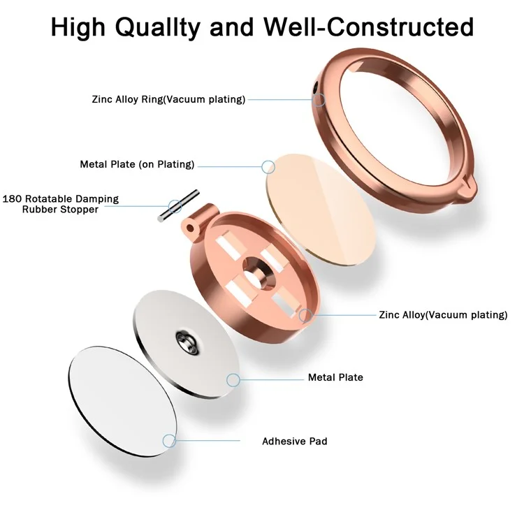 360 Degree Rotatable Finger Ring Holder Mobile Phone Bracket Work with Magnetic Car Mount - Rose Gold