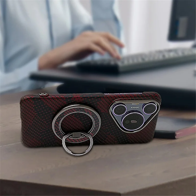 Aramid-Faser-Magnetständer für Handys mit Fingerring-Griff - Schwarz / Grau