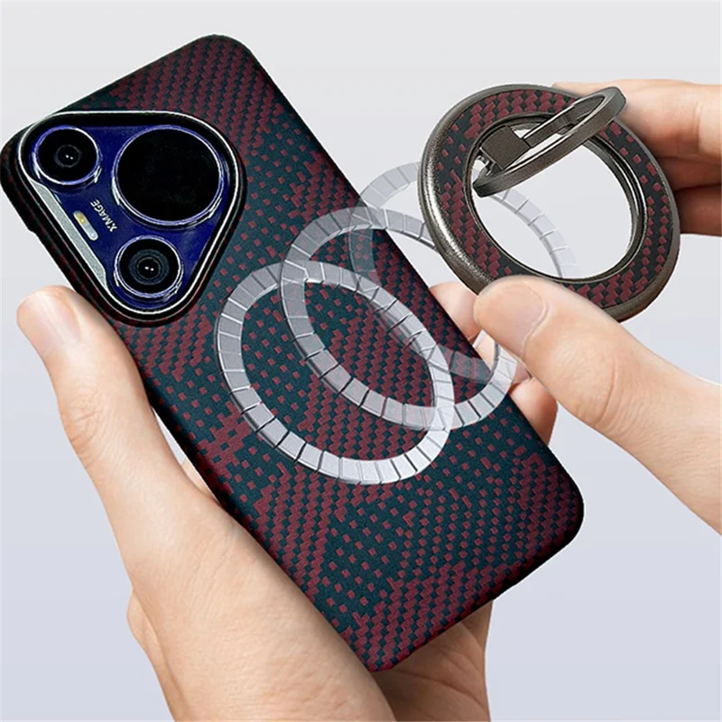 Aramid Fiber Magnetic Kickstand for Cell Phone Finger Ring Grip Holder - Red