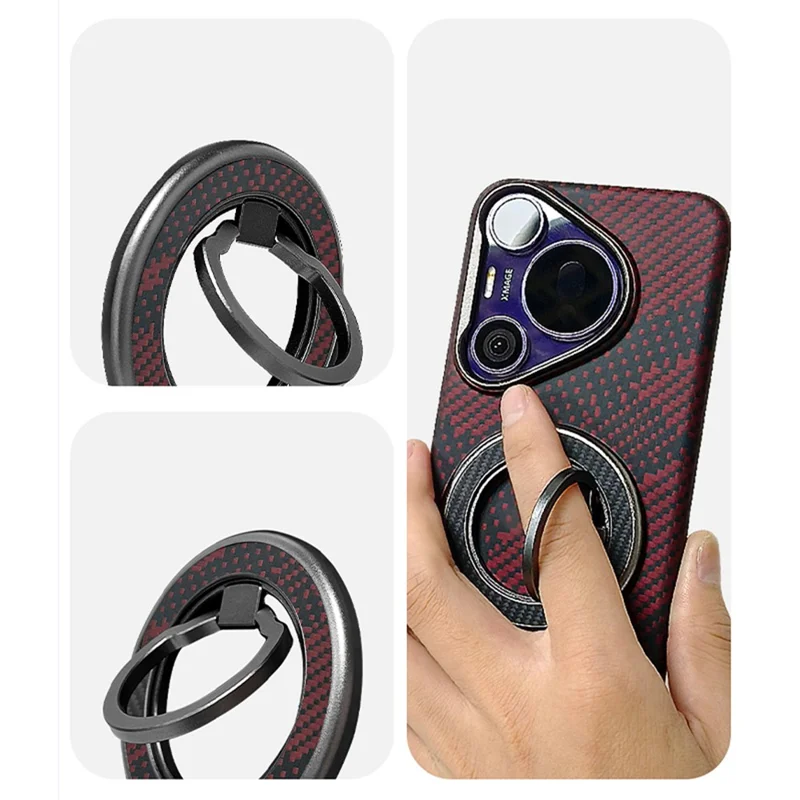 Aramid Fiber Magnetic Kickstand for Cell Phone Finger Ring Grip Holder - Red