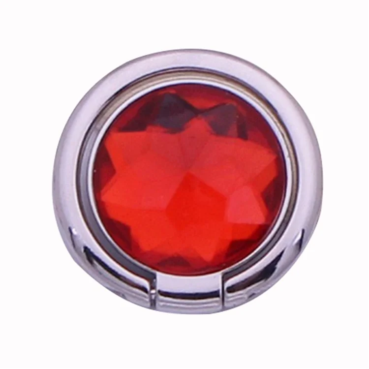 Diamond Foldable Ring Kickstand 360 Degree Phone Holder Finger Grip Mount - Silver + Red