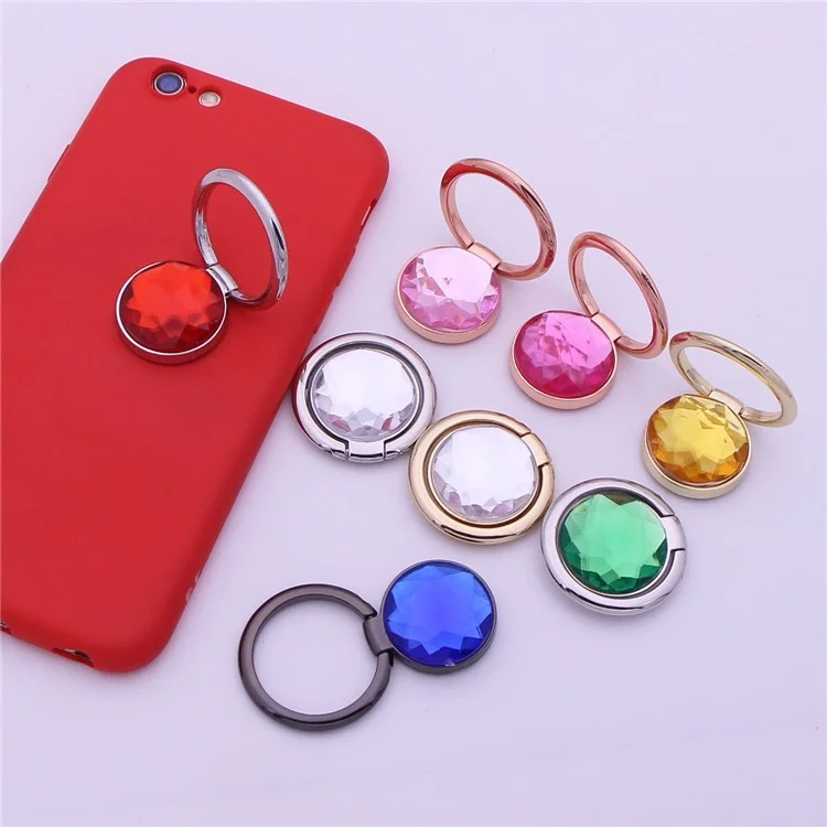 Diamond Foldable Ring Kickstand 360 Degree Phone Holder Finger Grip Mount - Silver + Red