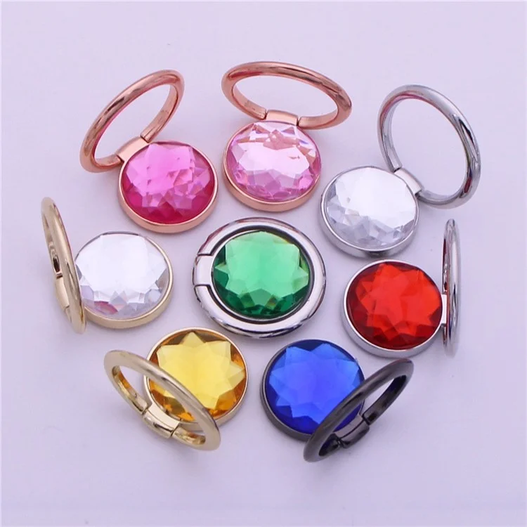 Diamond Foldable Ring Kickstand 360 Degree Phone Holder Finger Grip Mount - Silver + Red