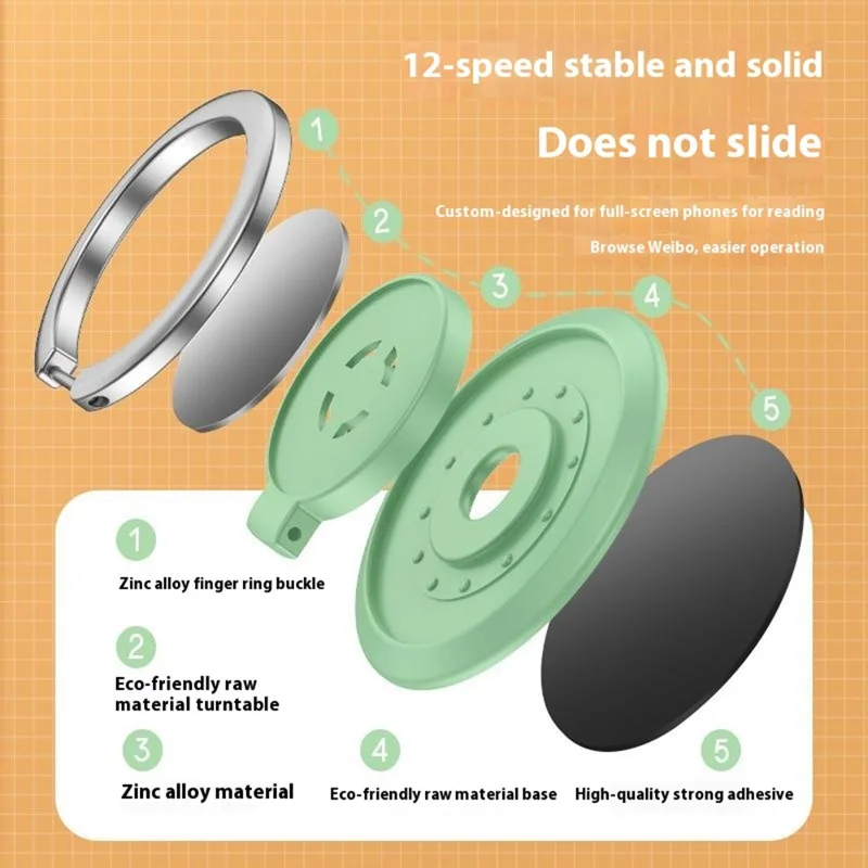 Magnetic Phone Ring Holder 360 Degree Rotation Adjustable Kickstand Finger Grip - Gold