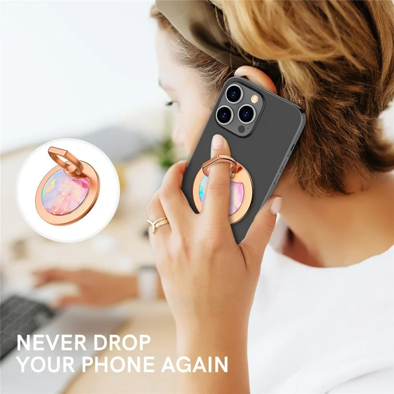 AHASTYLE DD-01 Phone Ring Holder Compatible with MagSafe Aluminum Alloy Phone Grip Stand Adjustable Angle - White Marble