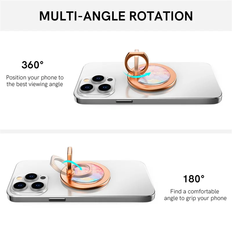 AHASTYLE DD-01 Phone Ring Holder Compatible with MagSafe Aluminum Alloy Phone Grip Stand Adjustable Angle - White Marble