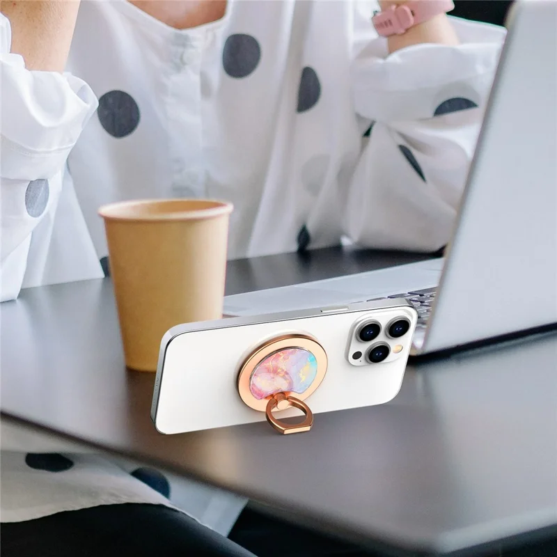 AHASTYLE DD-01 Phone Ring Holder Compatible with MagSafe Aluminum Alloy Phone Grip Stand Adjustable Angle - White Marble