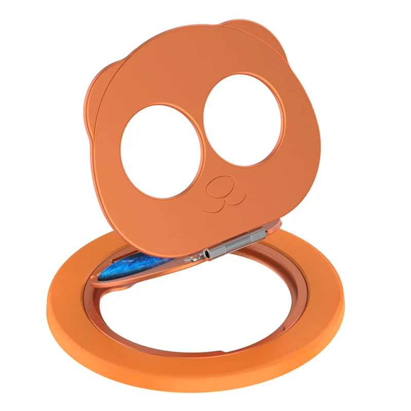 Panda magnetisk foldbar holder 360° med stærk magnet, roterbar spændingsløsende holder til alle flade telefonskærm eller telefoner - Orange