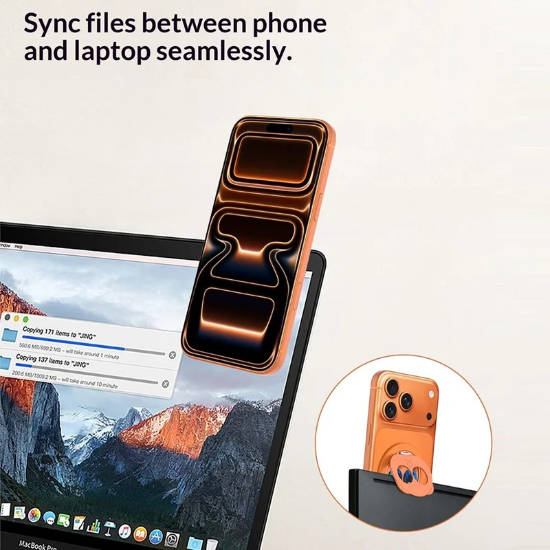 Panda magnetisk foldbar holder 360° med stærk magnet, roterbar spændingsløsende holder til alle flade telefonskærm eller telefoner - Orange