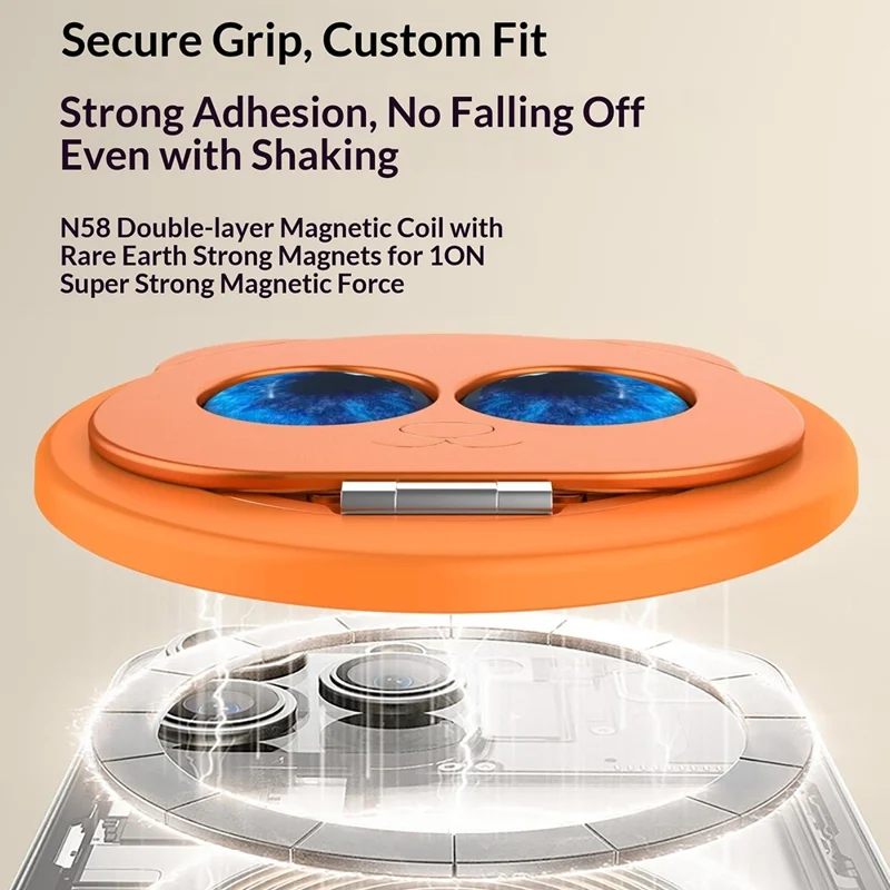 Panda magnetisk foldbar holder 360° med stærk magnet, roterbar spændingsløsende holder til alle flade telefonskærm eller telefoner - Orange