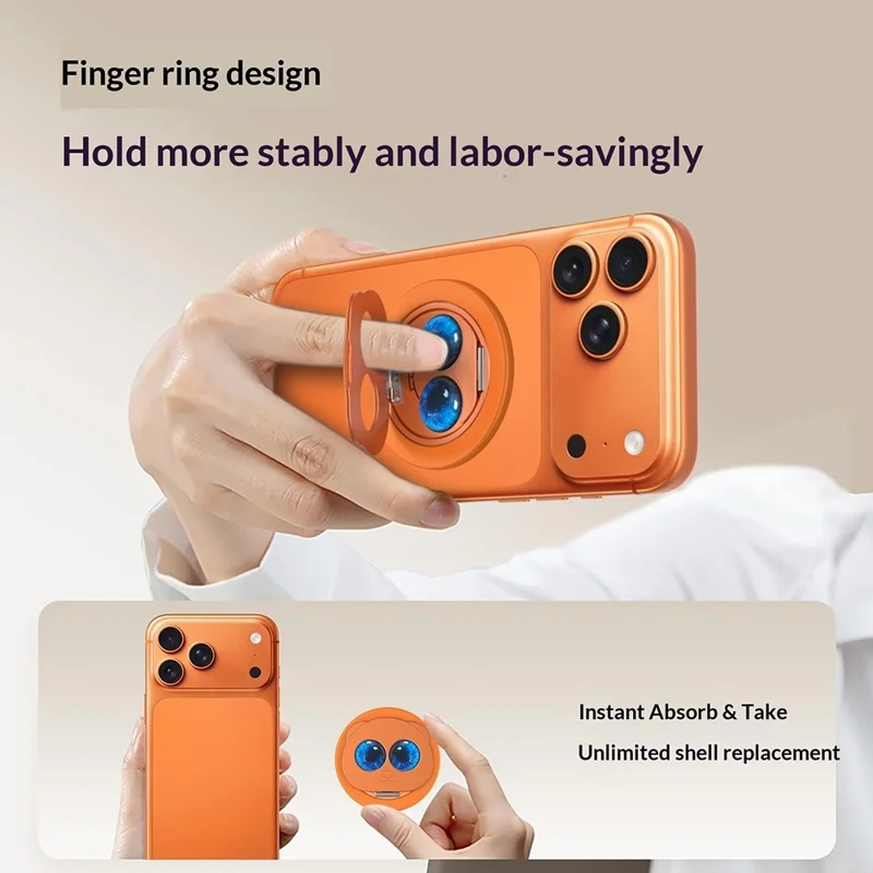 Panda magnetisk foldbar holder 360° med stærk magnet, roterbar spændingsløsende holder til alle flade telefonskærm eller telefoner - Orange