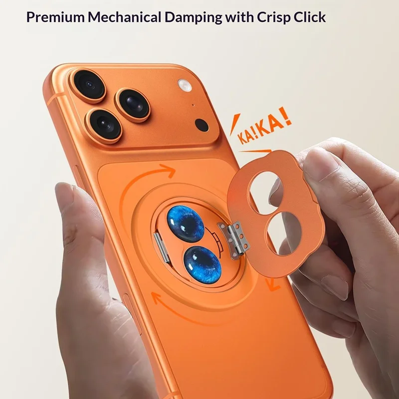 Panda magnetisk foldbar holder 360° med stærk magnet, roterbar spændingsløsende holder til alle flade telefonskærm eller telefoner - Orange