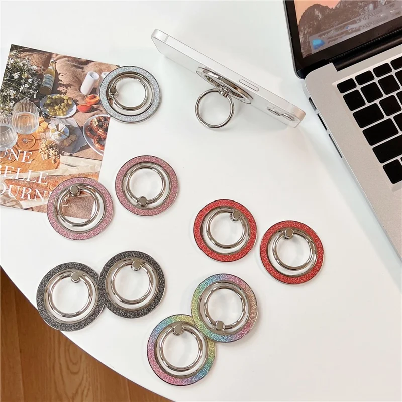 Phone Ring Kickstand Magnetic Glitter Ring Holder Zinc Alloy 360 Rotating Phone Gript - Glitter Black