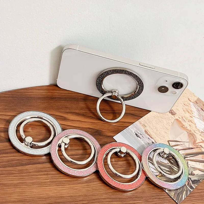 Phone Ring Kickstand Magnetic Glitter Ring Holder Zinc Alloy 360 Rotating Phone Gript - Glitter Black