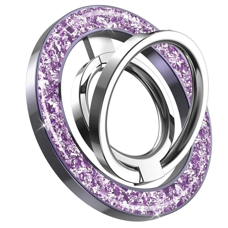 3Pcs Foldable Phone Ring Kickstand Magnetic Ultra-thin Shiny Alloy Finger Ring Holder - Purple
