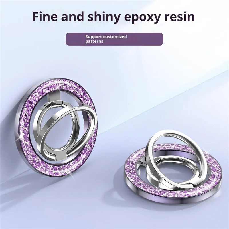 3Pcs Foldable Phone Ring Kickstand Magnetic Ultra-thin Shiny Alloy Finger Ring Holder - Purple