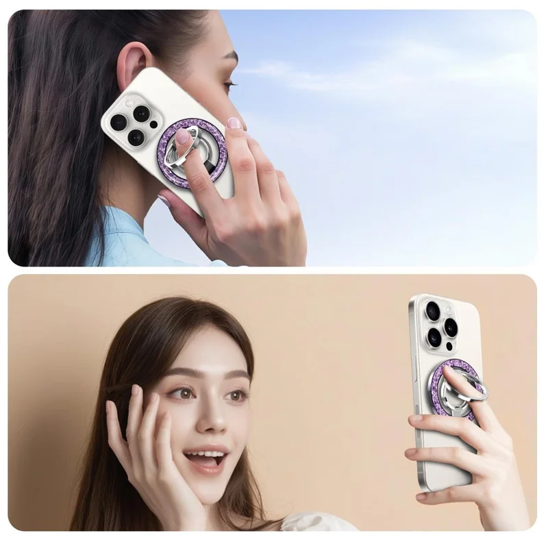3Pcs Foldable Phone Ring Kickstand Magnetic Ultra-thin Shiny Alloy Finger Ring Holder - Purple