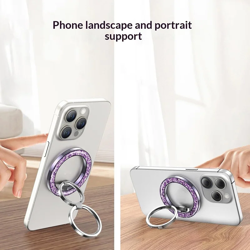 3Pcs Foldable Phone Ring Kickstand Magnetic Ultra-thin Shiny Alloy Finger Ring Holder - Purple