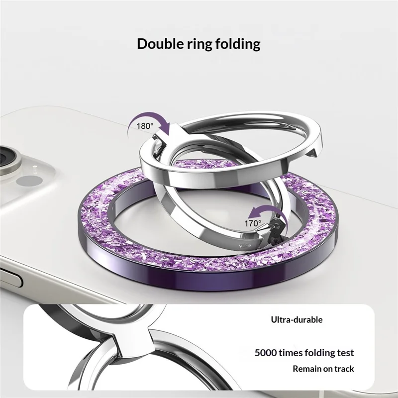 3Pcs Foldable Phone Ring Kickstand Magnetic Ultra-thin Shiny Alloy Finger Ring Holder - Purple