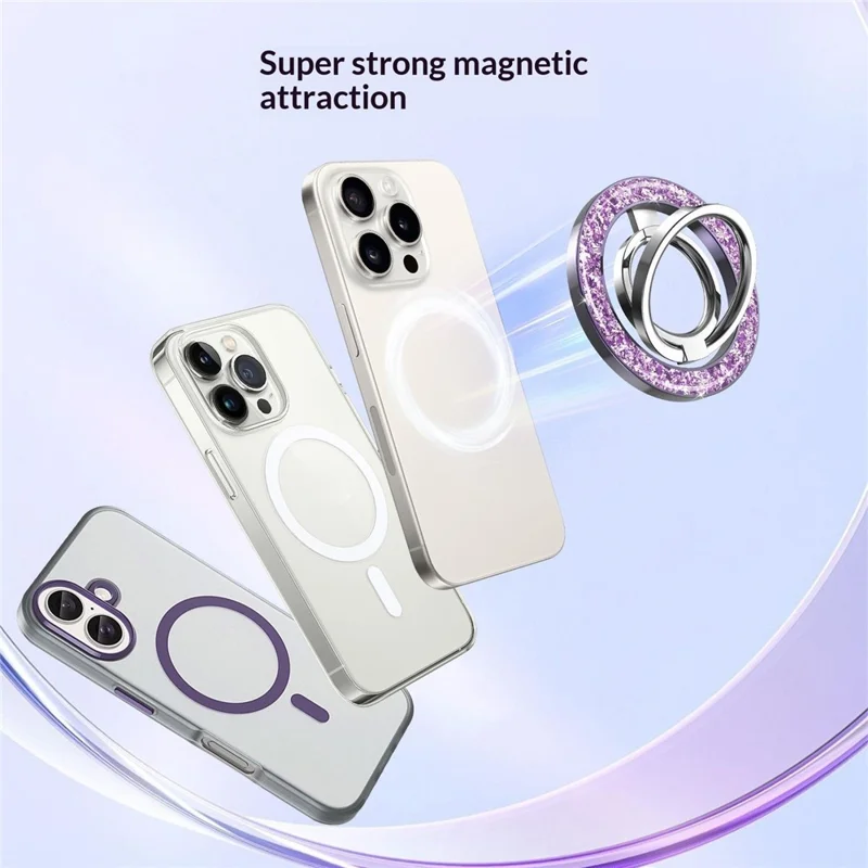 3Pcs Foldable Phone Ring Kickstand Magnetic Ultra-thin Shiny Alloy Finger Ring Holder - Purple