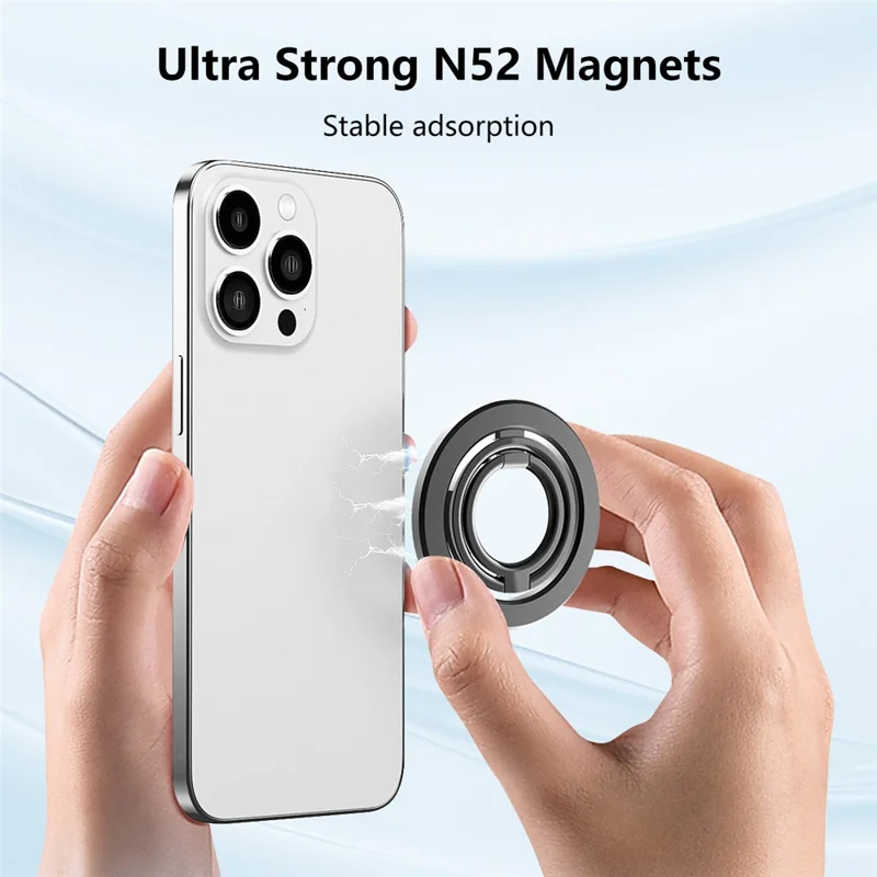 Double Ring Double Sided Magnetic Phone Ring Holder Ultra Strong Magnets 180° Flip Kickstand - Black