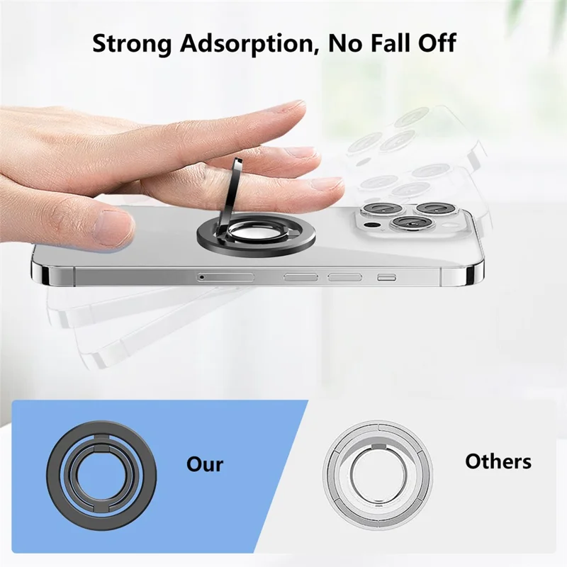 Double Ring Double Sided Magnetic Phone Ring Holder Ultra Strong Magnets 180° Flip Kickstand - Black
