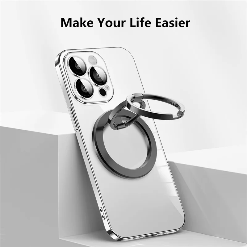 Double Ring Double Sided Magnetic Phone Ring Holder Ultra Strong Magnets 180° Flip Kickstand - Black