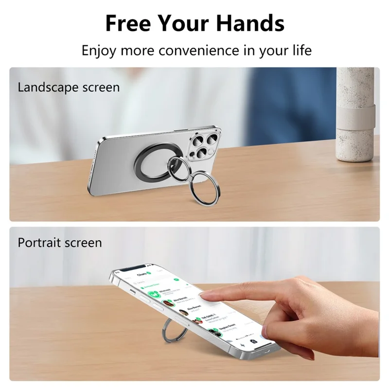 Double Ring Double Sided Magnetic Phone Ring Holder Ultra Strong Magnets 180° Flip Kickstand - Black