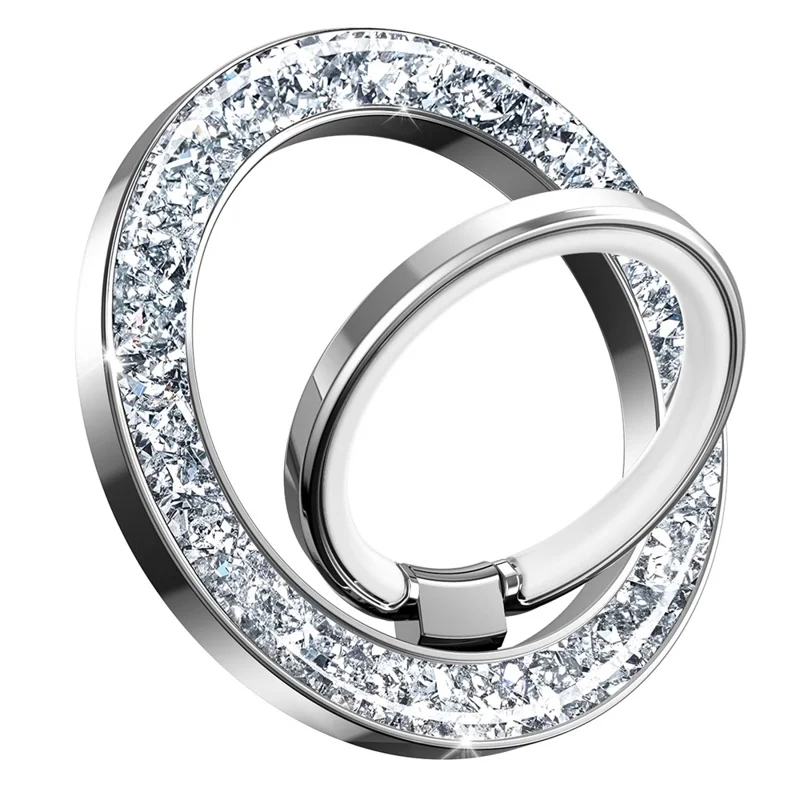 Phone Ring Holder Epoxy Glitter Crystal Diamond Ring Stand 125° Flip Ring Grip Desktop Kickstand - Silver