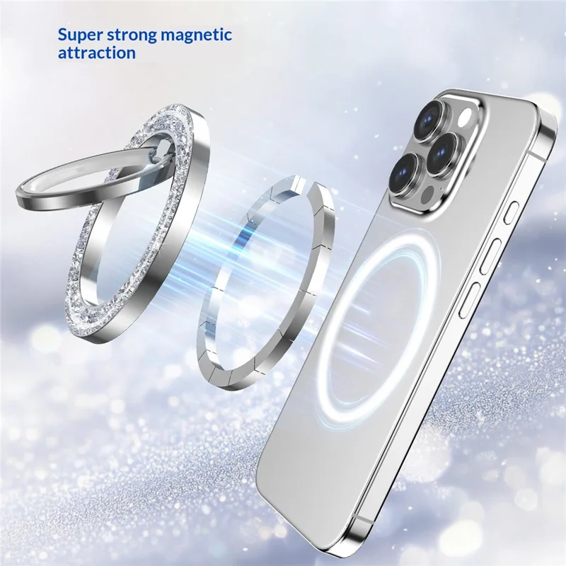 Phone Ring Holder Epoxy Glitter Crystal Diamond Ring Stand 125° Flip Ring Grip Desktop Kickstand - Silver
