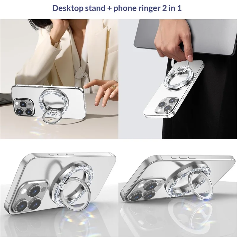 Phone Ring Holder Epoxy Glitter Crystal Diamond Ring Stand 125° Flip Ring Grip Desktop Kickstand - Silver