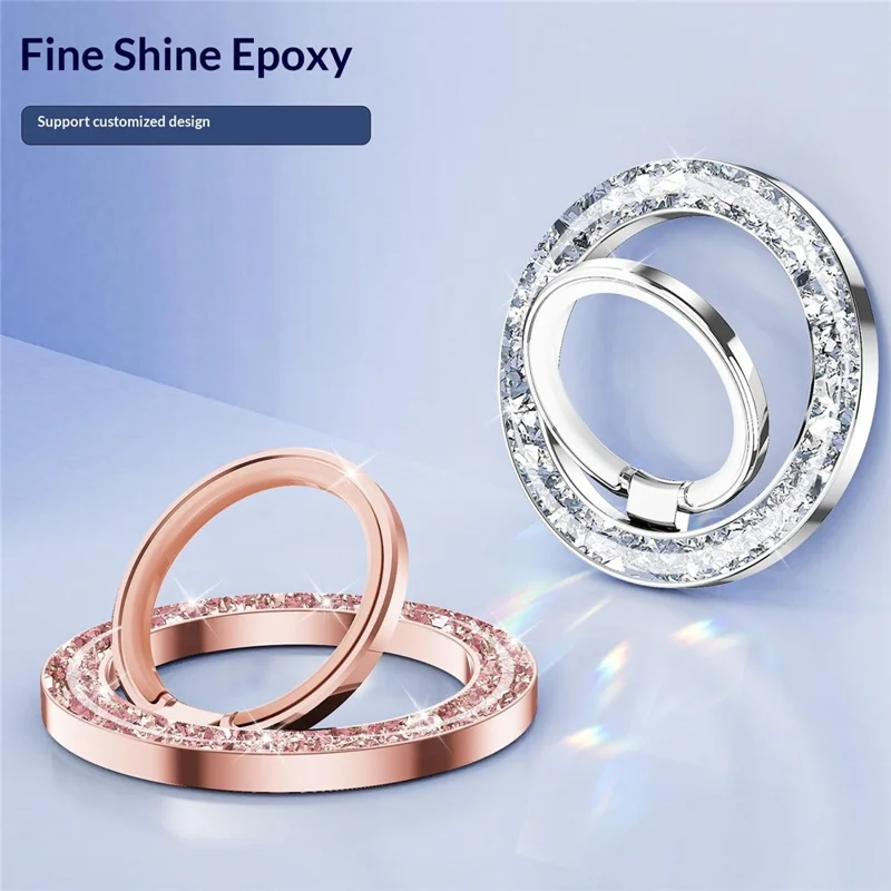 Phone Ring Holder Epoxy Glitter Crystal Diamond Ring Stand 125° Flip Ring Grip Desktop Kickstand - Silver