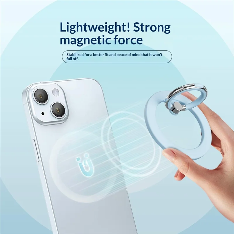 Silicone Feel Magnetic Phone Ring Stand 360° Rotation Foldable Finger Grip Holder Kickstand - Baby Blue