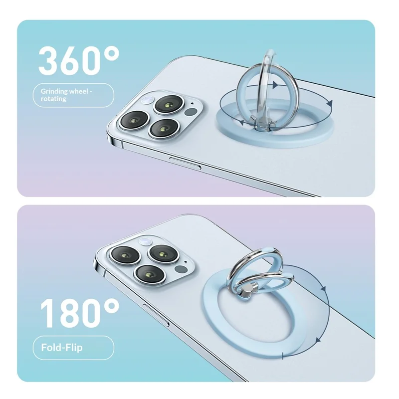 Silicone Feel Magnetic Phone Ring Stand 360° Rotation Foldable Finger Grip Holder Kickstand - Baby Blue