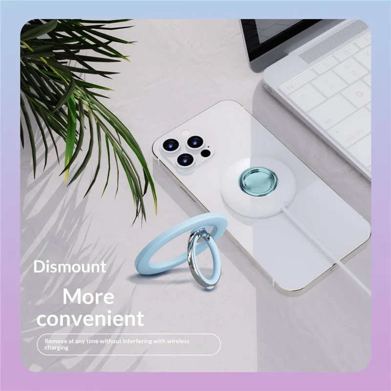 Silicone Feel Magnetic Phone Ring Stand 360° Rotation Foldable Finger Grip Holder Kickstand - Baby Blue