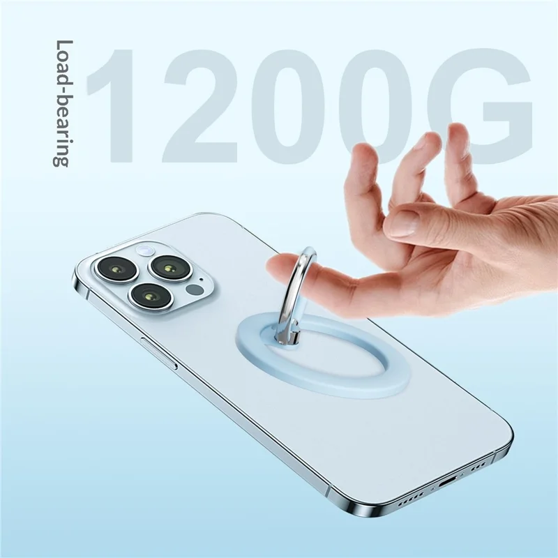 Silicone Feel Magnetic Phone Ring Stand 360° Rotation Foldable Finger Grip Holder Kickstand - Baby Blue