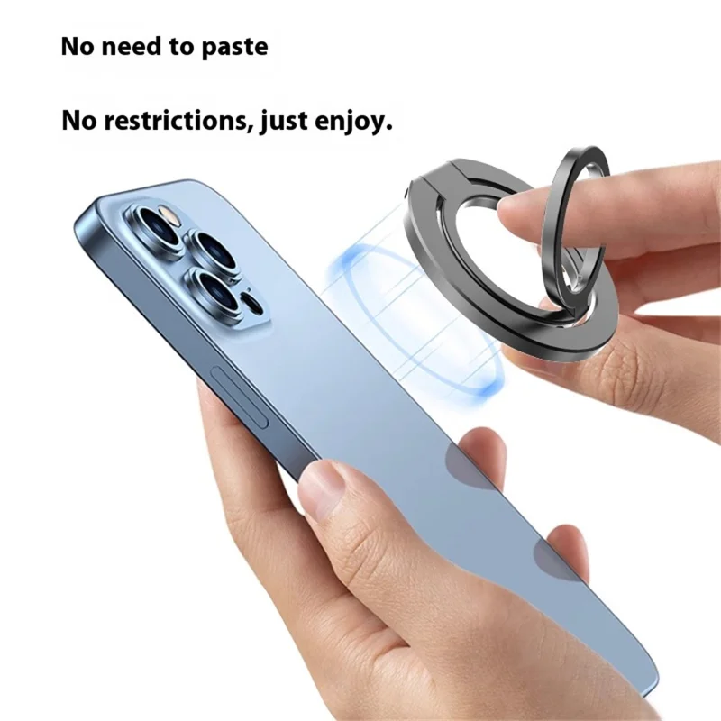 MP-38 Dual Ring Magnetic Phone Stand 125° Rotation Desktop Holder Double Sided Strong Magnet Phone Kickstand - Silver