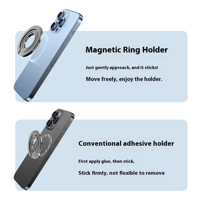 MP-38 Dual Ring Magnetic Phone Stand 125° Rotation Desktop Holder Double Sided Strong Magnet Phone Kickstand - Silver