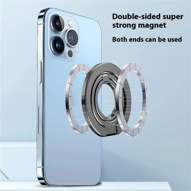 MP-38 Dual Ring Magnetic Phone Stand 125° Rotation Desktop Holder Double Sided Strong Magnet Phone Kickstand - Silver