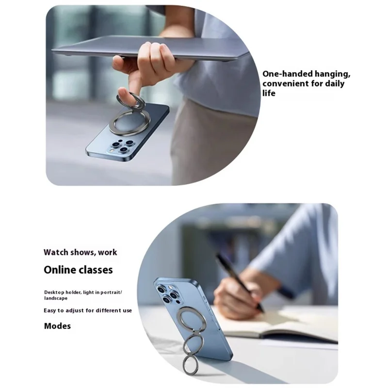 MP-38 Dual Ring Magnetic Phone Stand 125° Rotation Desktop Holder Double Sided Strong Magnet Phone Kickstand - Silver