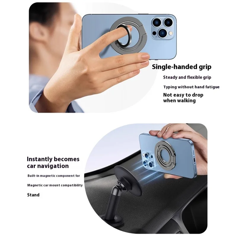 MP-38 Dual Ring Magnetic Phone Stand 125° Rotation Desktop Holder Double Sided Strong Magnet Phone Kickstand - Silver