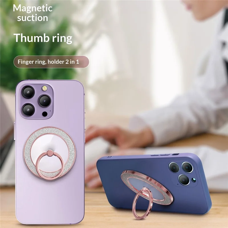 Glitter Magnetic Ring Holder Stand 360° Rotating Phone Grip Finger Ring Kickstand - Black