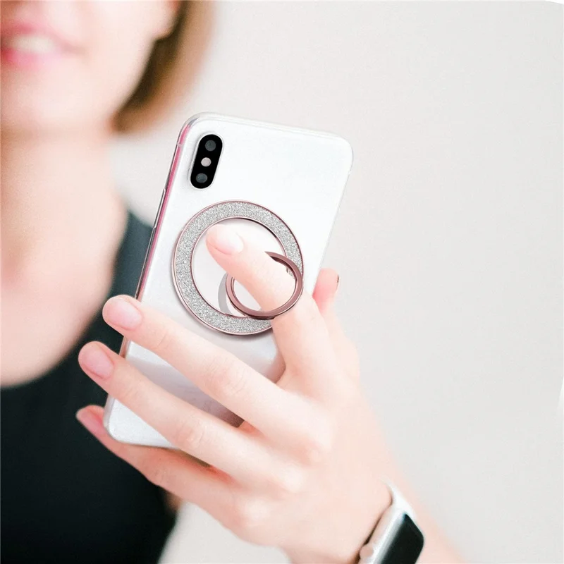 Glitter Magnetic Ring Holder Stand 360° Rotating Phone Grip Finger Ring Kickstand - Black