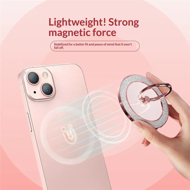 Glitter Magnetic Ring Holder Stand 360° Rotating Phone Grip Finger Ring Kickstand - Black