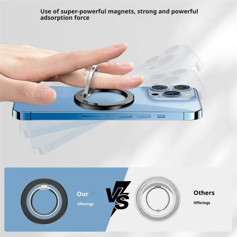 MP-25 Supporto Magnetico per Telefono con Anello a Doppia Faccia e Poggiapolsi con Rotazione di 180°, Supporto da Tavolo - Nero