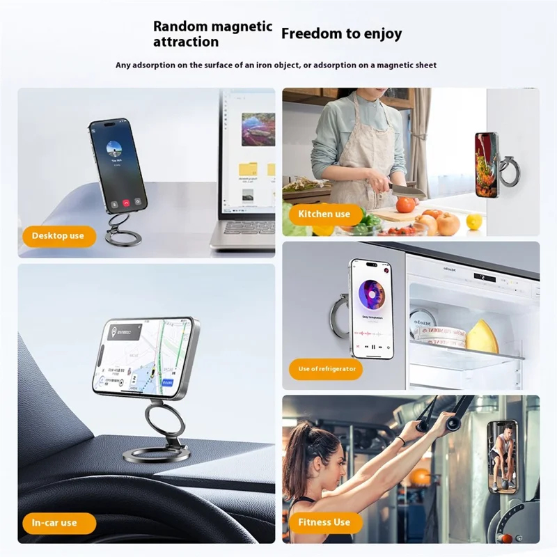 TS-01 Double-Sided Magnetic Phone Ring Holder Kickstand Multi-Angle Foldable Desktop Kickstand - Silver