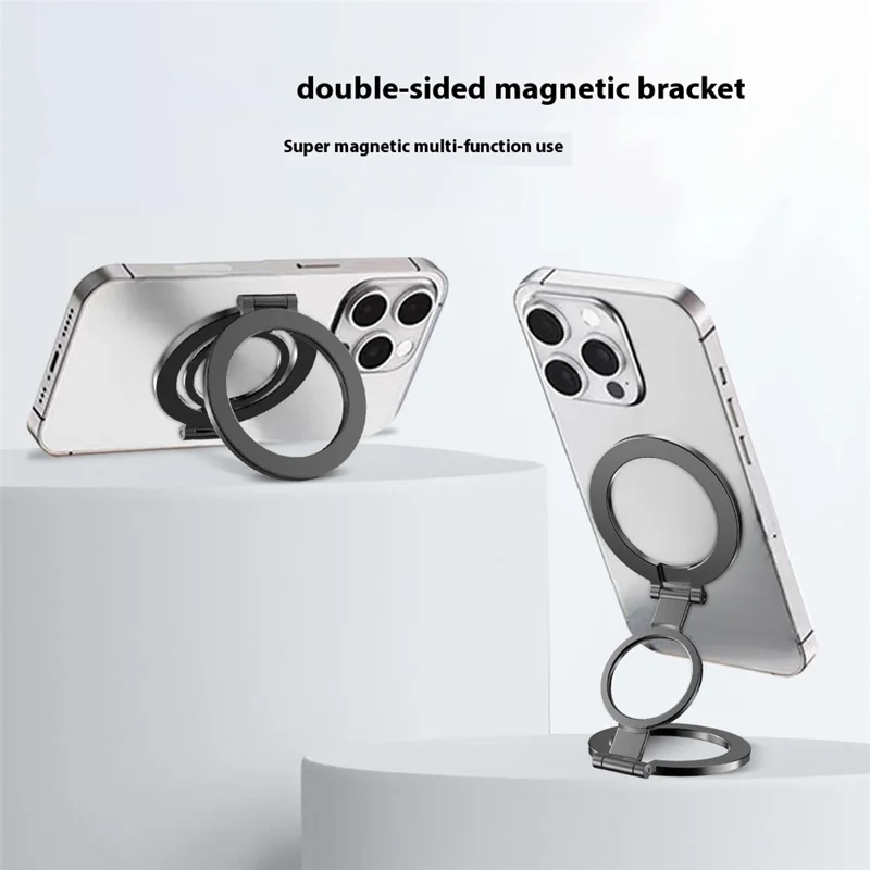 TS-01 Double-Sided Magnetic Phone Ring Holder Kickstand Multi-Angle Foldable Desktop Kickstand - Silver